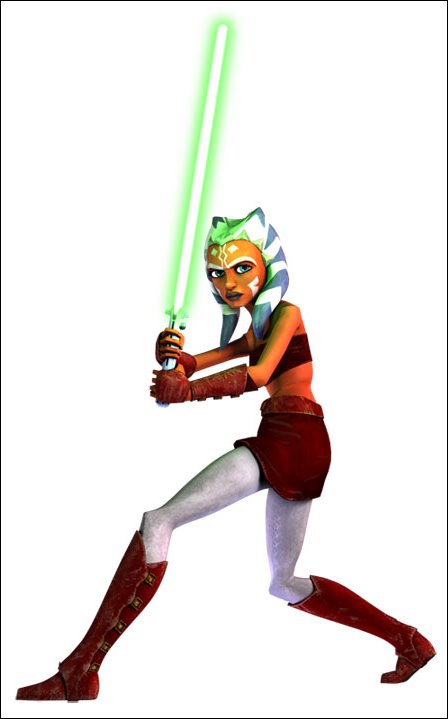 ahsoka holds her saber in front of her body