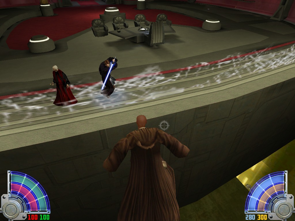 Anakin intervenes and literally disarms Windu by cutting off his hand, before he can execute Sidious, allowing the Sith Lord to kill the Jedi Master with deadly Force Lightnings, pushing him out the window